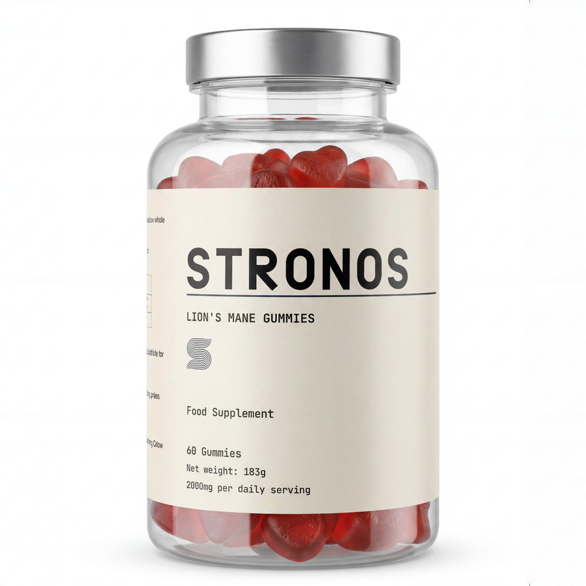 Stronos Lion's Mane gummies jar, 60 vegan gummies, 2,000mg per daily serving
